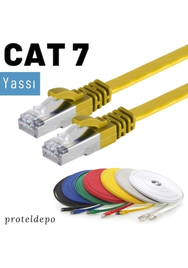 Irenis CAT7 Kablo Yassı FTP Ethernet Network LAN Ağ Kablosu, 1 M-Sarı