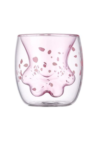 Kedi Pençe Kupası Yaratıcı Cam Çift Katmanlı Kahve Süt Kupası Kiraz Çiçeği Toz Ev Şeffaf Yalıtım Cam Su Kupası Kupalar Pembe Altın