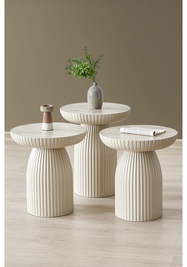 Diamond,bohem Sehpa, 3'lü Set,yan Sehpa,zigon Sehpa-bej&soho Renk Tabla Bej Renkli Gövde & Soho Renk Tabla