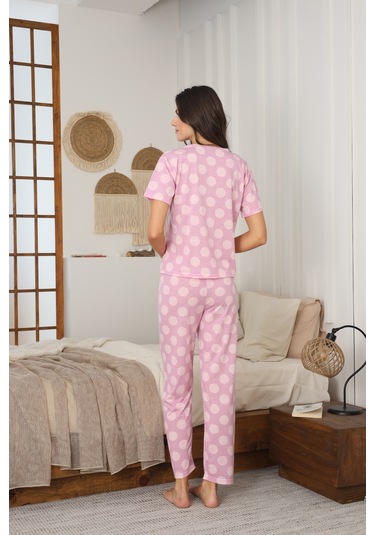Kadın Yazlık Kısa Kol Penye Süprem Kumaş Pijama Takımı Koyu Pembe
