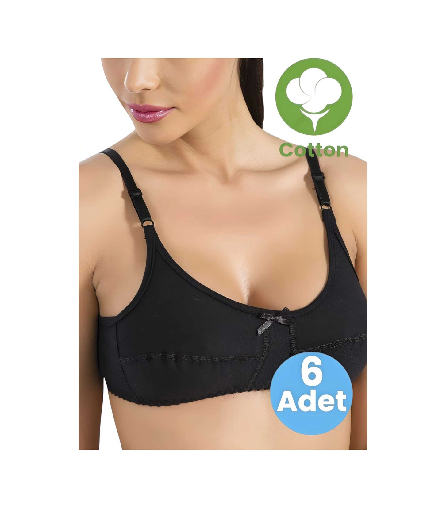 Tezzgelsin Kadın 6'lı Kurdele Detaylı Pamuklu Penye Sütyen Siyah