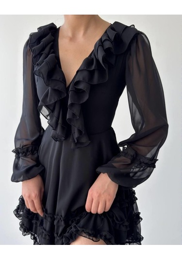 Osıes Fırfırlı Elbise Siyah