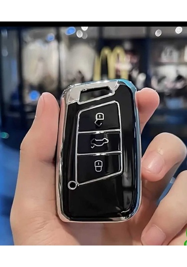 Volkswagen Passat B8 Arteon Smart Siyah Oto Anahtar Kumanda Kabı Kılıfı Nano Siyah Gümüş Silver Renk