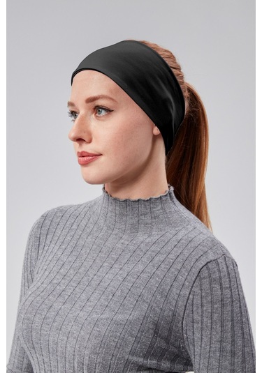 Kadın Spor Saç Bandı Bandana Penye Esnek Bone Dikissiz Siyah