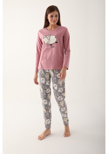 Arnetta White Sheep Pembe Kadın Uzun Kol Pijama Takım