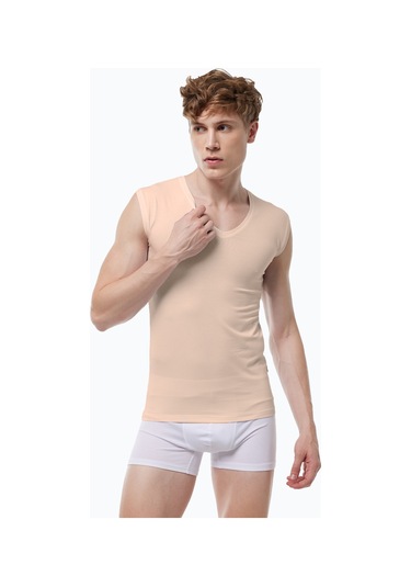 Malabadi Görünmez Atlet Erkek Ten Rengi 2 Li Paket V Yaka Iz Yapmayan Modal Kolsuz Atlet 064 Ten Rengi