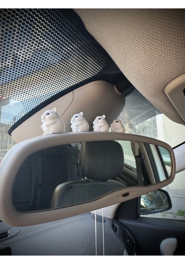 4 Parça Sevimli Hamster Ailesi Dikiz Aynası Süsü - Ayna Süsü Araba Süsü Torpido Süsü Oto Aksesuar