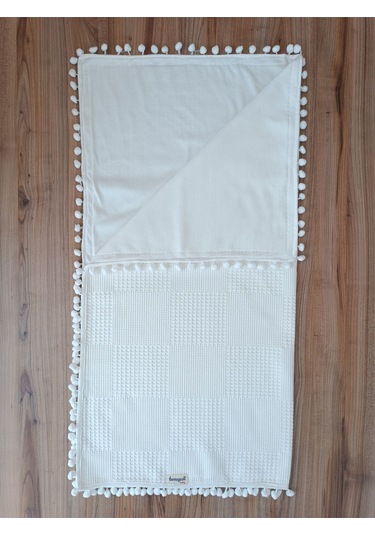 S.kahve Kız Erkek Bebek Battaniyesi Pike %100 Pamuklu Doğal Organik Uyku Çift Taraflı Örtü 86x86cm Btn10248 Ekru