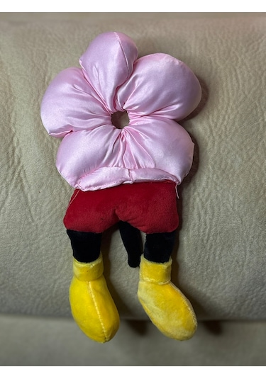 Mickeyy Mouse Figürlü Saten Puantiyeli Scrunchie Simit Toka - Çılgın Topuz Tokası Açık Pembe