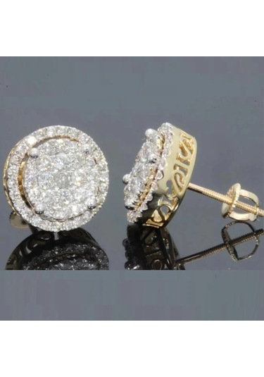 Zhıxun Lüks Altın Cz Saplama Küpe - Hip Hop Zirkon Damızlık - Düğün/yıldönümü Hediyesi Kadın/erkek Açık Sarı Altın Renk10 Ayar Açık Sarı Altın Renk