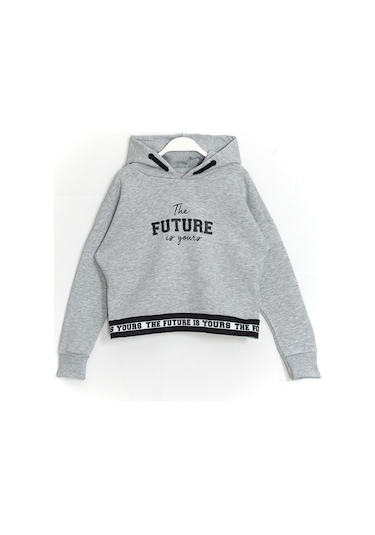 Kız Çocuk Kapüşonlu 3 İp Crop Top Gri