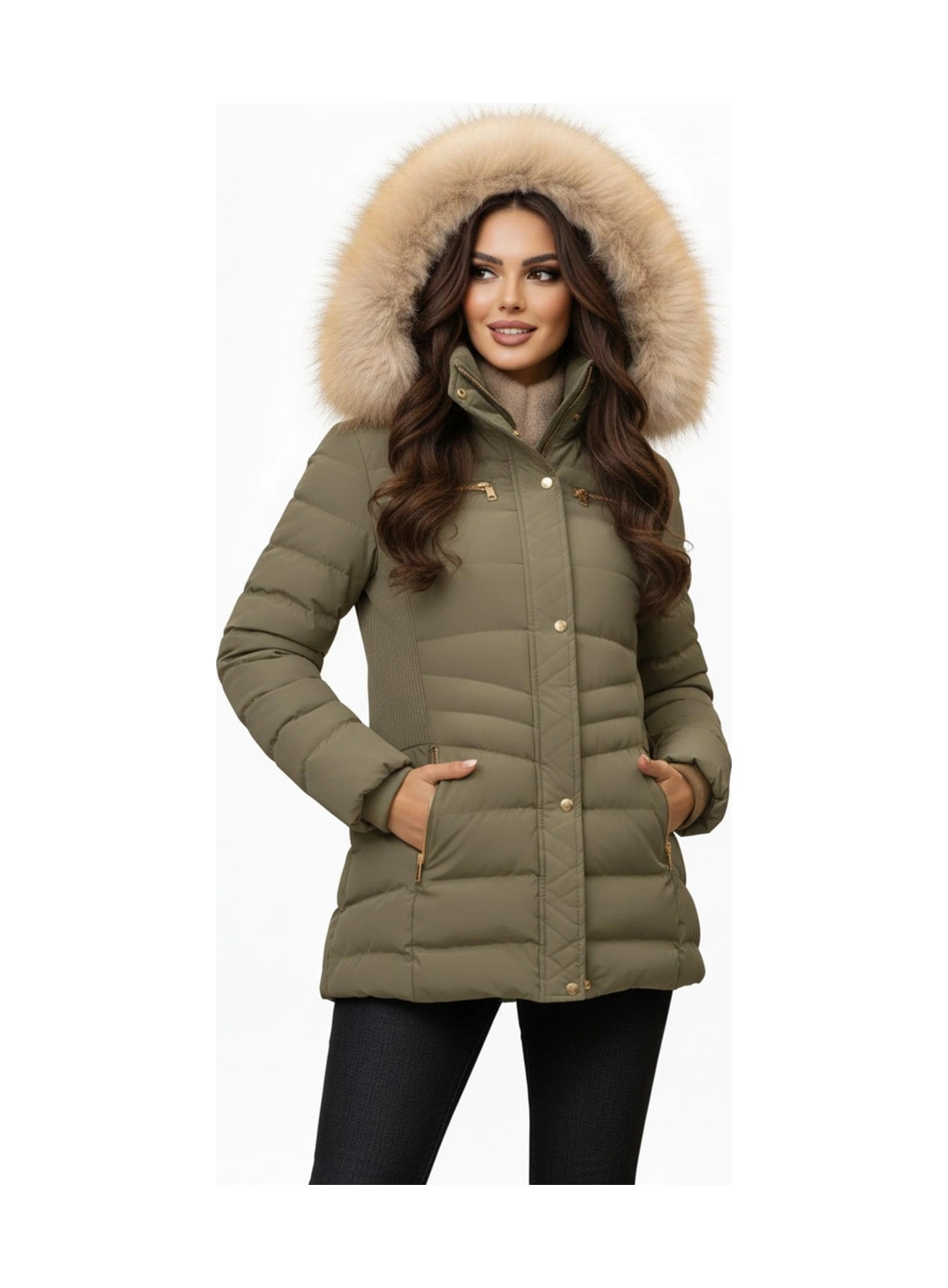 Kadın Büyük Beden Spor Kapüşonlu İçi Peluş Mont M5306 Bgl-st04892 Haki