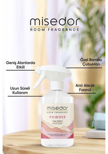 Misedor Powder Çubuklu Oda Kokusu 120 ML + Oda Spreyi 500 ML