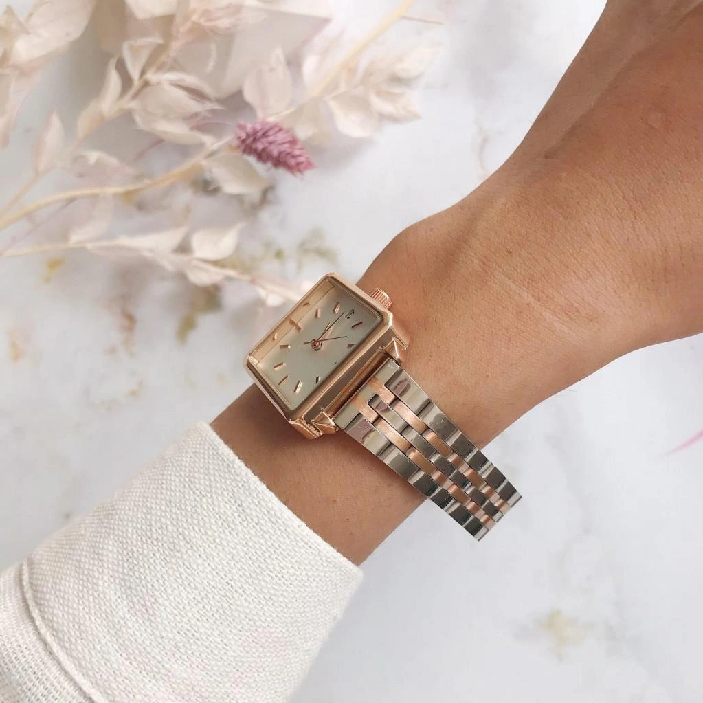 Fully Rose Kasa Rose Gold Gümüş Kare Kadın Kol Saati Rose Gold