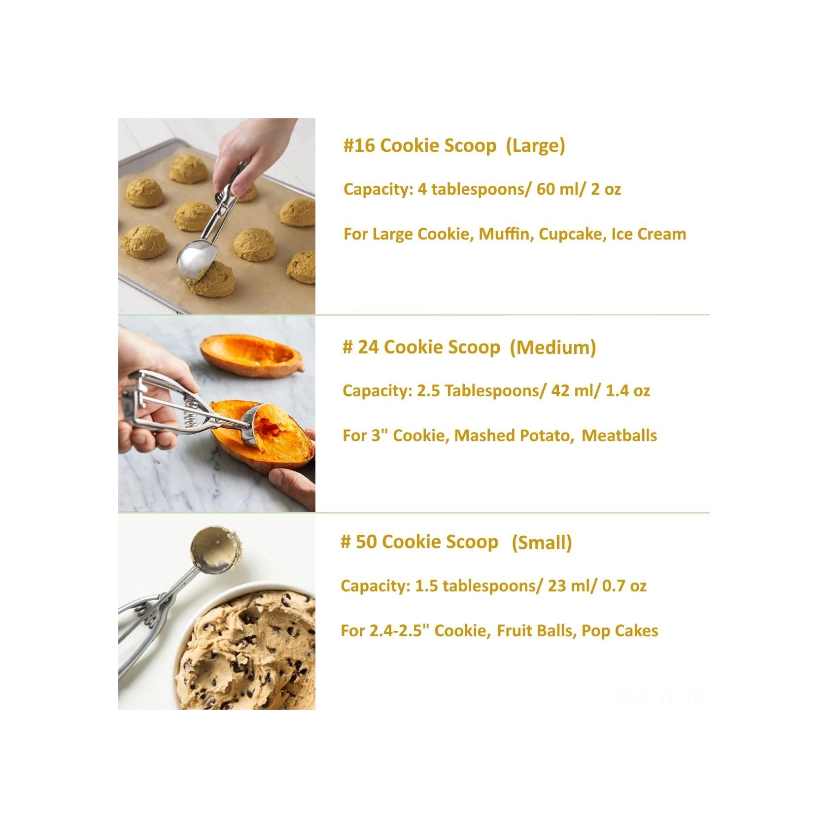 Hombey 3'lü Çelik Bisküvi/helado Kaşığı Seti - Otomatik Serbest Bırakma Mekanizması İle Çeşitli Yemekleriniz İçin Pratik Kişisel Mutfak Aracı Gümüş