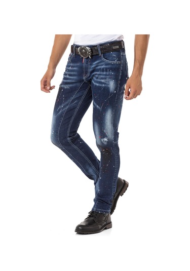 Cd783 Püskürtme Boya Detaylı Erkek Jean Pantolon Blue