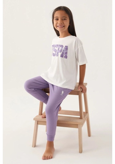 Lisanslı Flower Detailed Kız Çocuk Pijama Takımı Lila