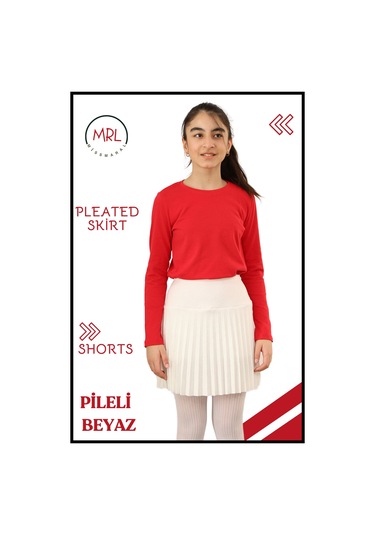 Kız Çocuk Pilel Ekru / Beyaz Etek Yüksek Bel Içi Şortlu Likra Kumaş Okul-oyun-spor-etkinlik Eteği 4103 Ekru/ Beyaz