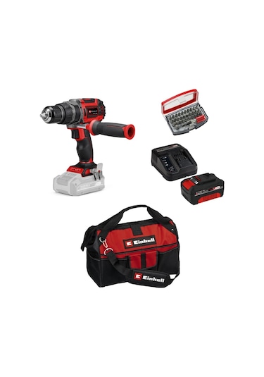 Einhell TP-CD 18/60 Li-ı Bl Solo Darbeli Akülü Vidalama + 1x4AH Akü + 32 Parça Bits Uç Seti 45/29 Kumaş Çanta