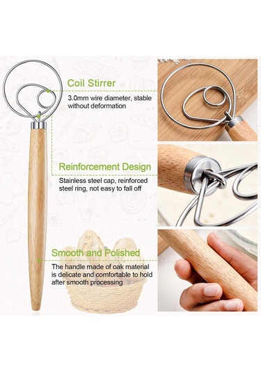 3 Adet Danimarka Hamur Çırpıcı Çifti, Mutfak, Pişirme, Ahşap Saplı Paslanmaz Çelik Manuel Kendin Yap İçin Premium Karıştırma Çırpıcı Aleti