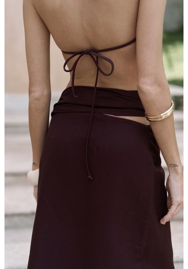 Fabriyonto Asimetrik Bordo Uzun Etek Bordo