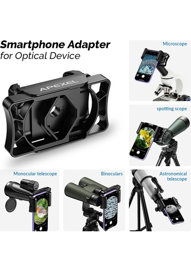 Suofeng Apexel Apl-f002 Telefon Bağlantı Adaptörü: Teleskop, Mikroskop Ve Kuş Gözlüğü İçin Evrensel Cep Telefonu Bağlayıcı 66-95mm Telefon Genişliği, 23-50mm Gözlük Çapı