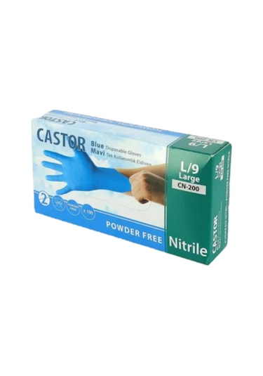 Castor Nitril Muayane Medikal Eldiven Pudrasız Mavi 100'lü L