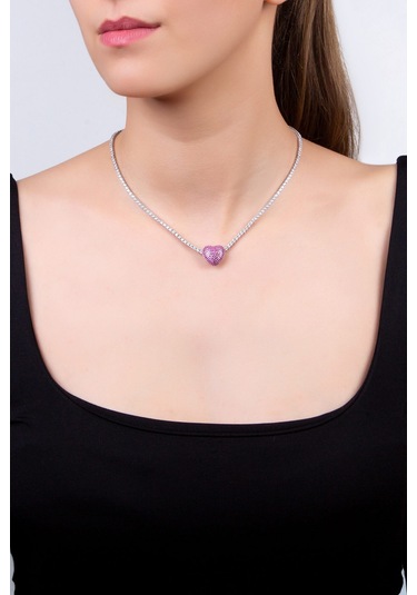 Pembe Kalp 18 Ayar Beyaz Altın Kaplama Gümüş Charm