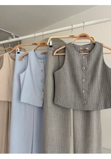 Yelek Plazzo Pantolon Çizgili Flamlı Poliviscon Takım 10178 Vi Zon