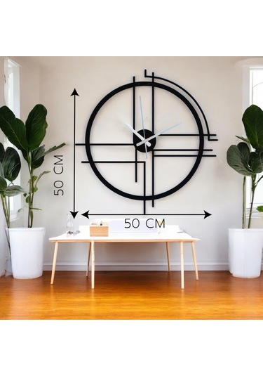 50 Cm Siyah Çelik Duvar Saati Sessiz Quartz Mekanizma, Paslanma Siyah Çerçeve