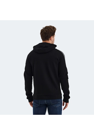 Slazenger VALERYA Erkek Fermuarlı Kapüşonlu Cepli Siyah Sweatshirt