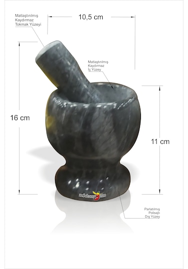 Siyah Parlatılmış Gerçek Mermer 11 Cm Çeşni Havan Ve Tokmak