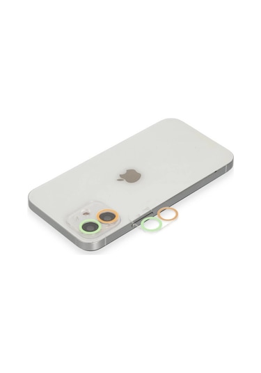 Apple Uyumlu,  iPhone 11 Renkli Kamera Lens Koruma Cam - Turuncu-yeşil