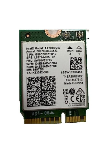 İntel Wi-fi 6 Ax201 Bluetııth 5.0 Wifi Kart Anten Yok