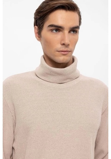Erkek Balıkçı Yaka Fitilli Kazak Bej Bej