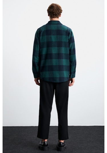 Wıldy  Erkek Pamuk-polyester Gömlek Yaka Relaxed Oduncu Yeşil Gömlek