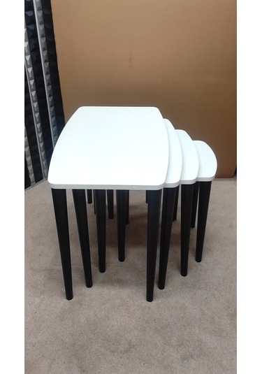 4 Lü Mdf Lam Ahşap Zigon Sehpa Beyaz - Antrasit