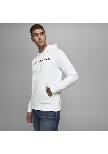 Jack & Jones Kapüşonlu Logolu Sweatshirt- Corplogo 12137054 White Beyaz