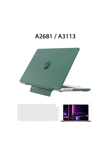 Macbook Uyumlu Air 13.6" M2-m3 Çip 2022/2024 A2681 A3113 Uyumlu Standlı Kılıf Klavye Kılıfı Ekran Koruyucu Yeşil