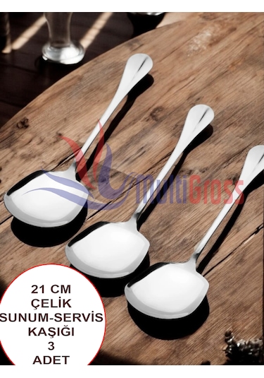 Çelik 21 Cm 3 Adet Servis Kaşığı / Sunum Kaşığı