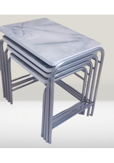 1448bng90220 Zigon Sehpa Demet Metal Model Nikelaj Ayak Ahşap Mermer Dalgalı Desen