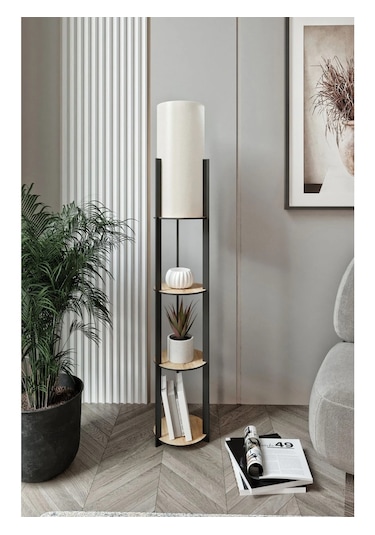 Ravilo Radiante Yuvarlak Raflı Lambader Meşe