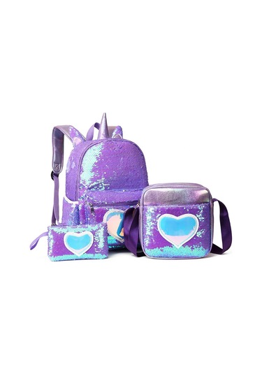 3 Adet/takım Sequins Unicorn Sırt Çantası Moda Kız Glitter Okul Açık Vizon