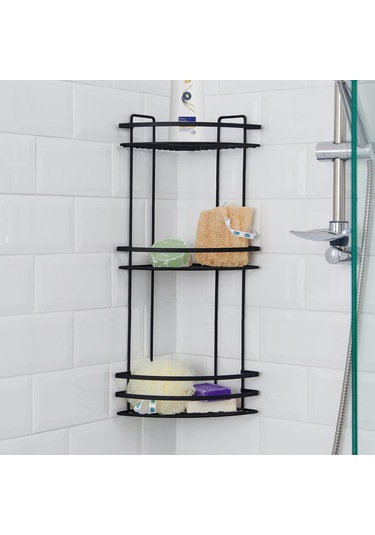 Suntel 3 Katlı Lamalı Duş Rafı Siyah