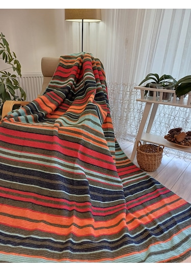 Pamuklu Battaniye Tek Kişilik Çizgili Battaniye Tv Battaniyesi