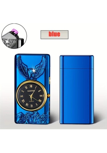 Brightnova 1 Adet Şık Dış Mekan Ateşleme Aleti Blue Çift Ark Plazma Çakmak 3d Kartal Kabartmalı Ve Led Aydınlatmalı Kadranlı Kampçılık Açık Hava Macerası Acil Durum Ateş Başlatma Altın