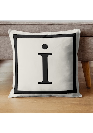 Harfli Kırlent Kılıfı - İ Harfi - Dekoratif Kırlent Kılıfı Krem