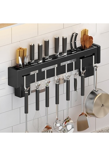 Pazly Mutfak Duvara Monte Rafsız Bıçak Tutucu, Ergonomik Tasarım Ahşap