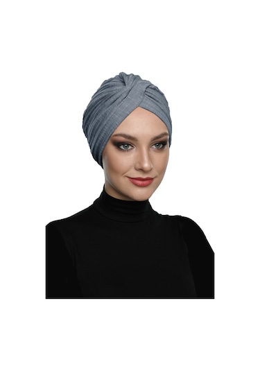 Çapraz Penye Astarlı Koyu Gri Hazır Türban Tesettür Havuz Bonesi Koyu Gri