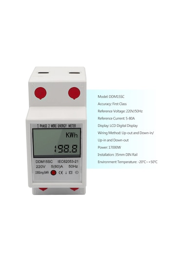 Reedark "dın Raylı Lcd Ekranlı Tek Fazlı Elektrik Sayacı 5-80a 220v Enerji Tüketim Ölçer"